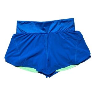 Fabletics Blue and Green Athletic Shorts with Elastic Waistband